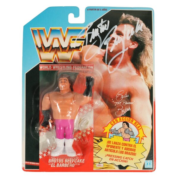Brutus "The Barber Beefcake" signiert Unterschrift - Blue Card - WWF Hasbro MOC